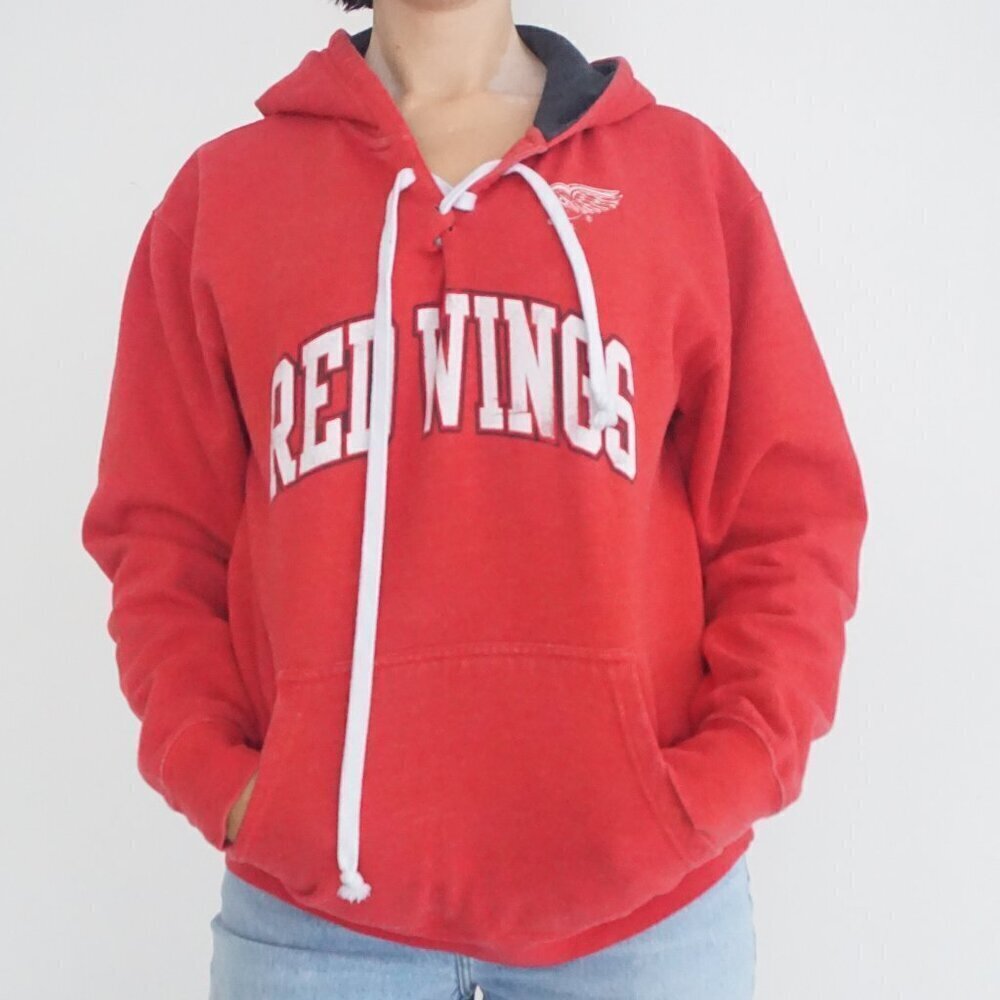 Vintage NHL Detroit Red Wings Red Hoodie Pullover Sweatshirt Sweater Med